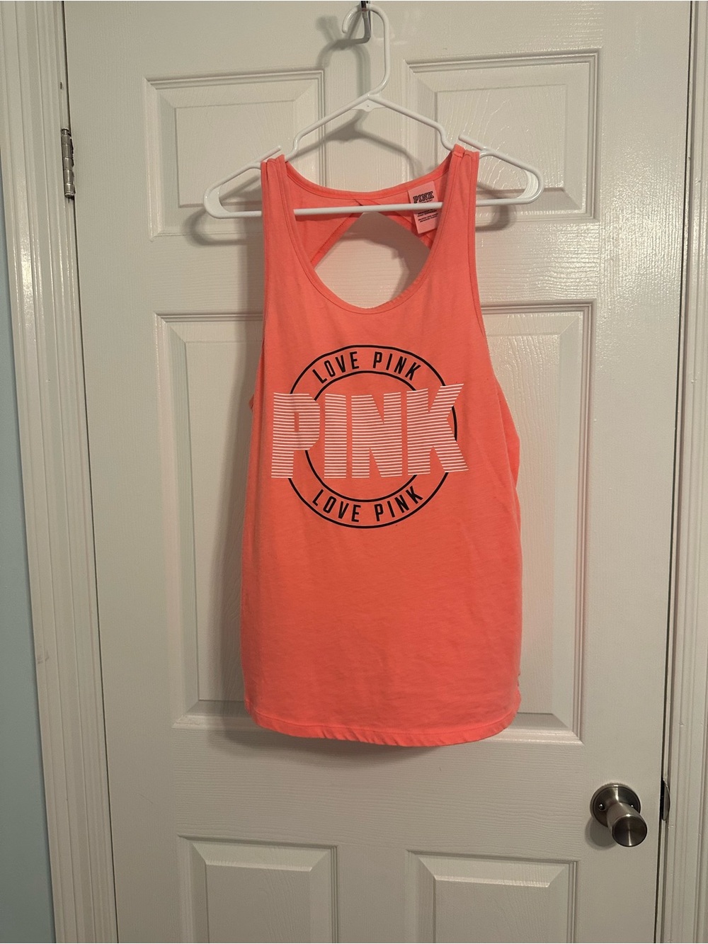 PINK Victoria's Secret Coral-Orange Graphic Racerback Tank